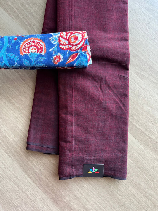 Borderless Handloom Soft Cotton Saree with Contrast Blouse -21544