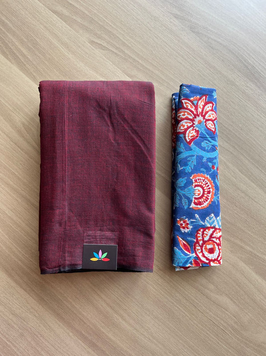 Borderless Handloom Soft Cotton Saree with Contrast Blouse -21544