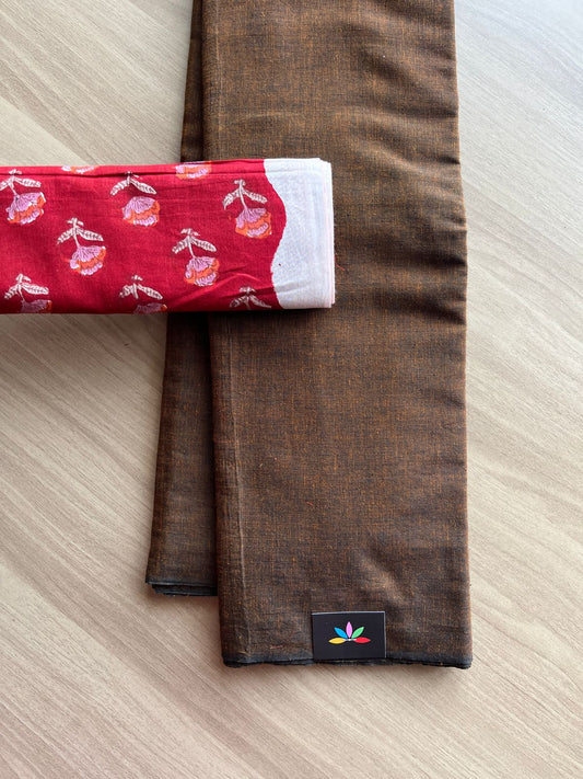 Borderless Handloom Soft Cotton Saree with Contrast Blouse -21547-21548