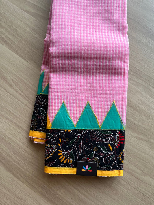 Appliqué work Kota Checks Saree (Without blouse) -22805