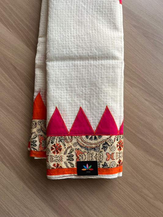 Appliqué work Kota Checks Saree (Without blouse) -22804