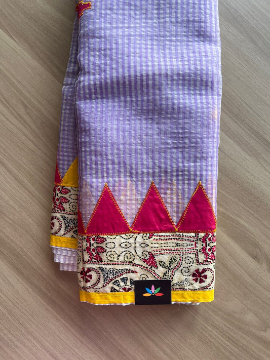 Appliqué work Kota Checks Saree (Without blouse) -22791