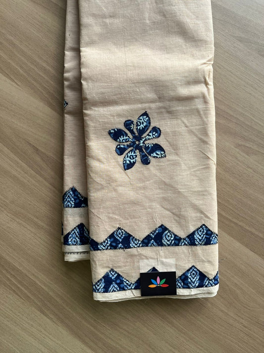 Appliqué work Bengal Cotton Starched Saree (Without blouse) -22884