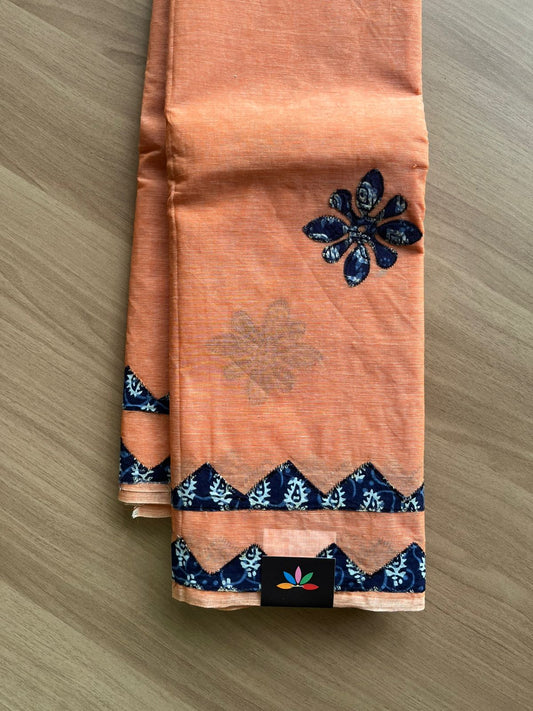 Appliqué work Bengal Cotton Starched Saree (Without blouse) -22885
