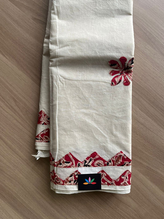 Appliqué work Bengal Cotton Starched Saree (Without blouse) -22889