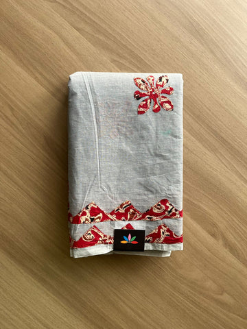 Appliqué work Bengal Cotton Starched Saree (Without blouse) -22891