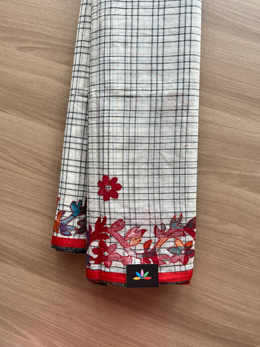 Appliqué work Bengal Cotton Starched Saree (Without blouse) -23054
