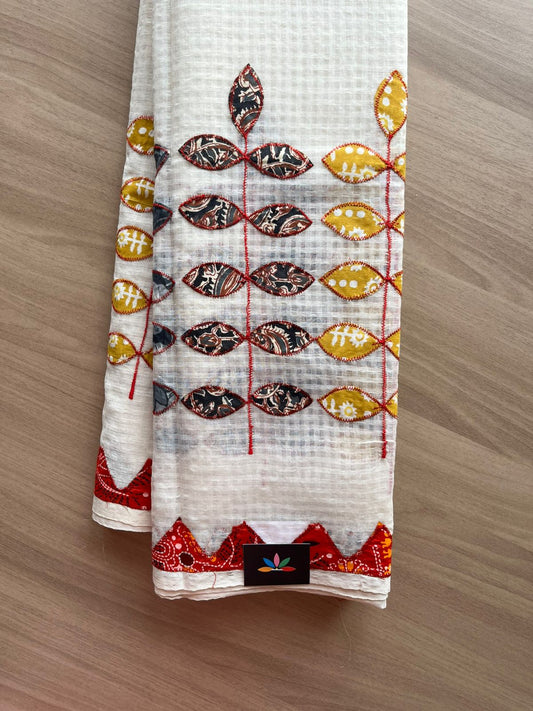 Appliqué work Kota Checks Starched Saree (Without blouse) - 23067