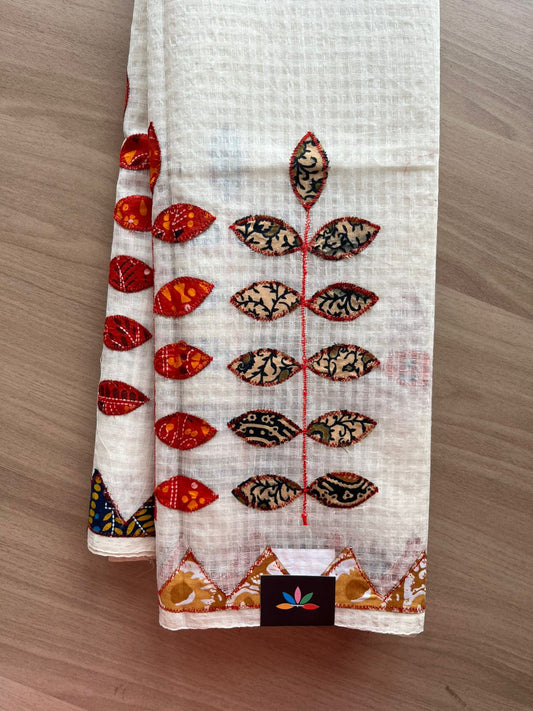 Appliqué work Kota Checks Starched Saree (Without blouse) - 23068
