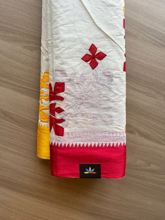 Appliqué work Bengal Cotton Starched Saree (Without blouse) -23089-23090