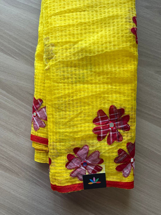 Appliqué work Kota Checks Saree (Without blouse) -23141