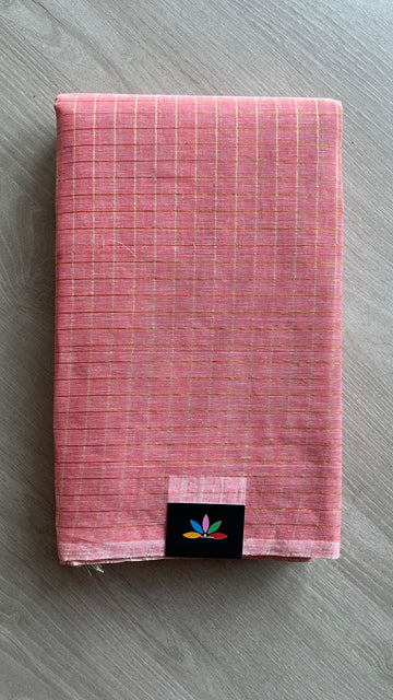 Simple Zari Checks Cotton Starched Saree (Without blouse) - 25935