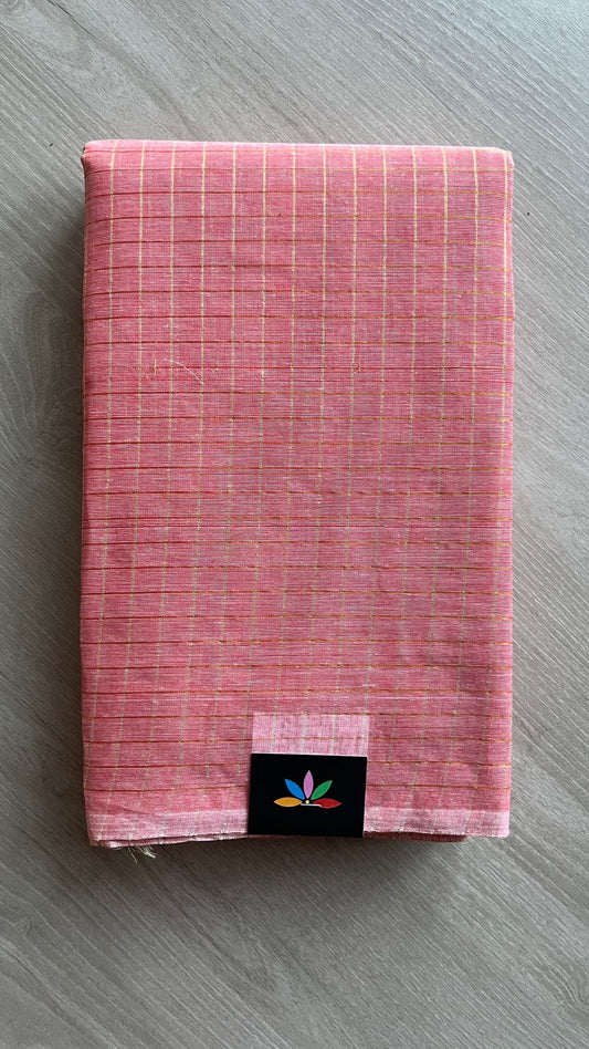 Simple Zari Checks Cotton Starched Saree (Without blouse) - 25935