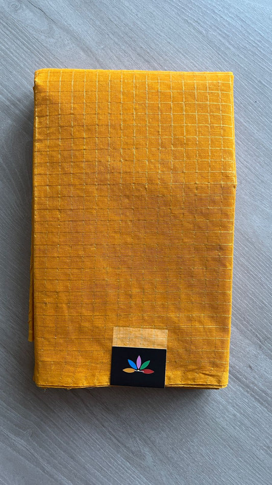 Simple Zari Checks Cotton Starched Saree (Without blouse) - 25936