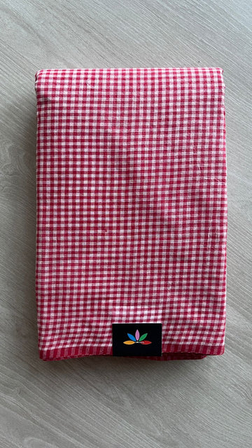 Small Checked Cotton Starched Saree (Without blouse)- 25938