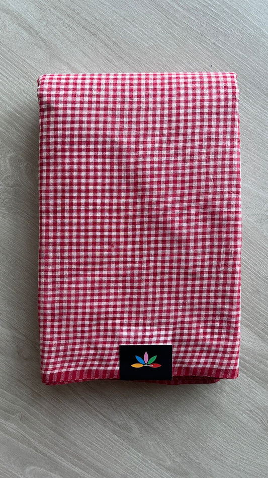 Small Checked Cotton Starched Saree (Without blouse)- 25938