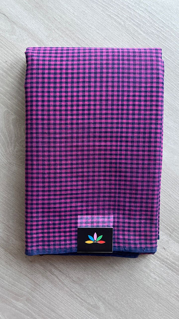 Small Checked Cotton Starched Saree (Without blouse)- 25939