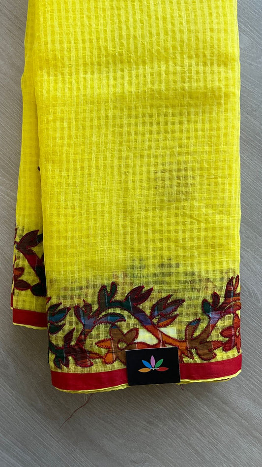 Appliqué work Kota Checks Saree (Without blouse) -26003