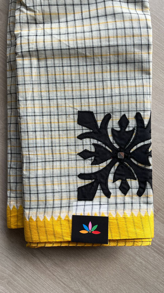 Appliqué work Checked Bengal Cotton Starched Saree -26022