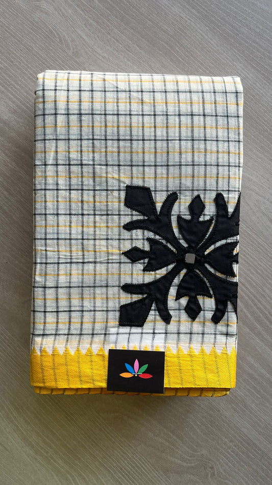 Appliqué work Checked Bengal Cotton Starched Saree -26022