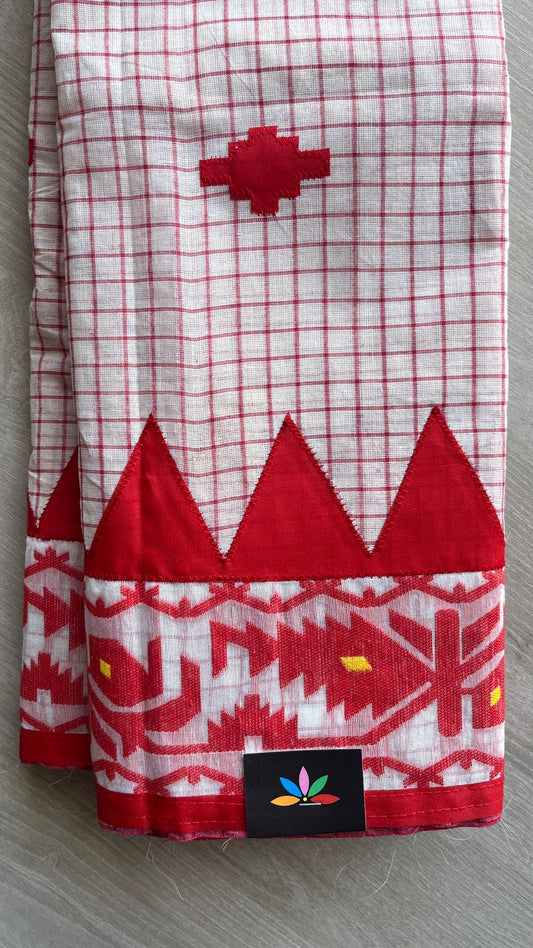 Appliqué work Bengal Cotton Starched Saree (Without blouse) -26024