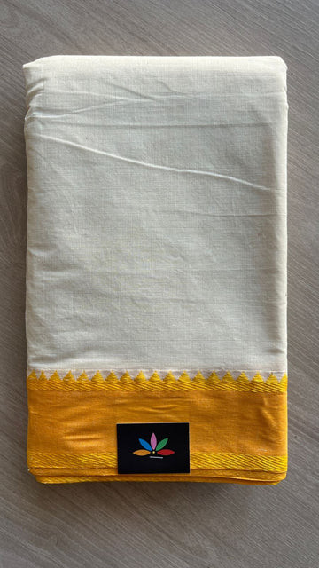 Contrast Temple Border Plain Cotton Saree - (Starched) -26047