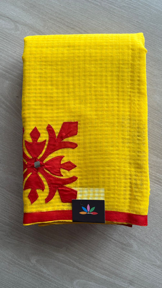 Appliqué work Kota Checks Saree (Without blouse) -26098