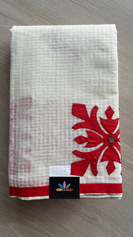 Appliqué work Kota Checks Saree (Without blouse) -26089