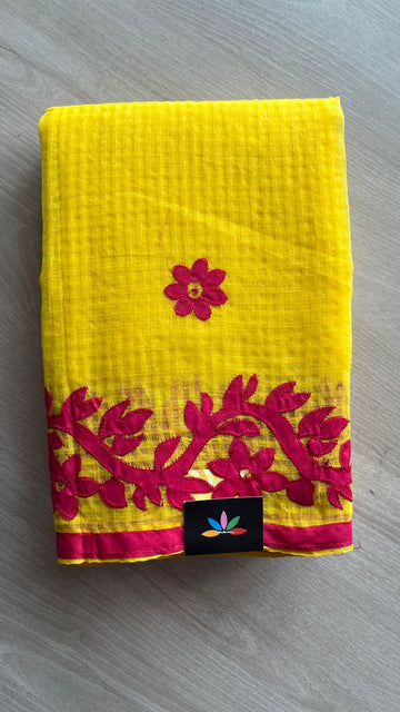 Appliqué work Kota Checks Saree (Without blouse) -26093