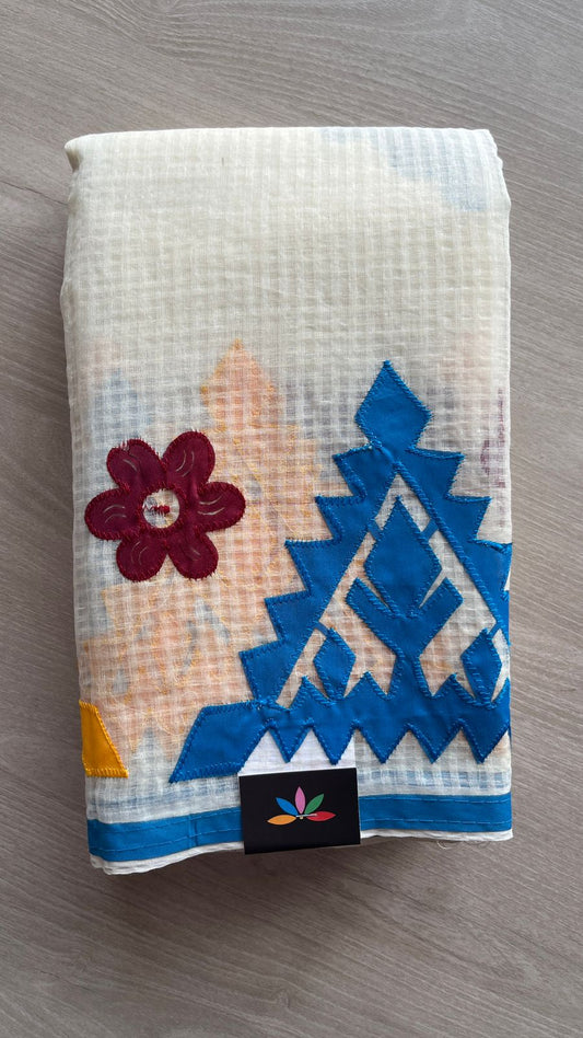 Appliqué work Kota Checks Saree (Without blouse) -26094