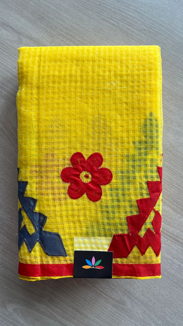 Appliqué work Kota Checks Saree (Without blouse) -26095