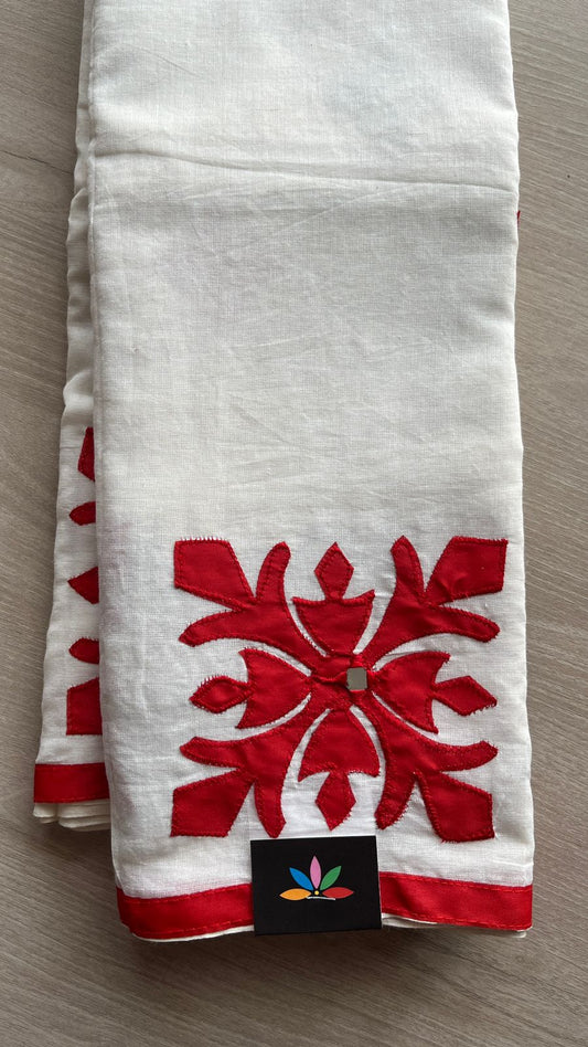 Appliqué work Bengal Cotton Saree (Without blouse) -26096