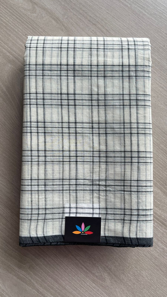 Simple Checked Handloom Cotton Saree (Without blouse) -26116