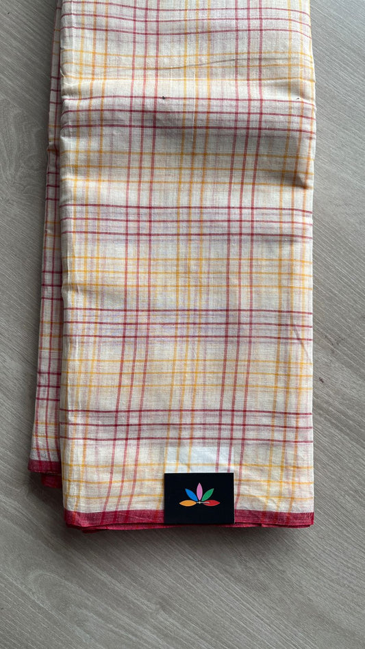 Simple Checked Handloom Cotton Saree (Without blouse) -26117