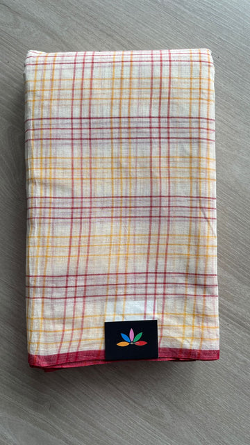 Simple Checked Handloom Cotton Saree (Without blouse) -26117