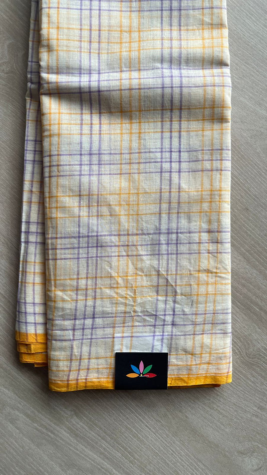 Simple Checked Handloom Cotton Saree (Without blouse) -26118