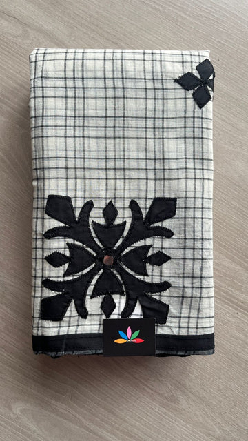 Appliqué work Checked Bengal Cotton Saree -26119