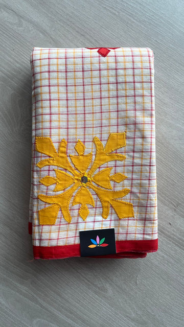 Appliqué work Checked Bengal Cotton Saree -26120