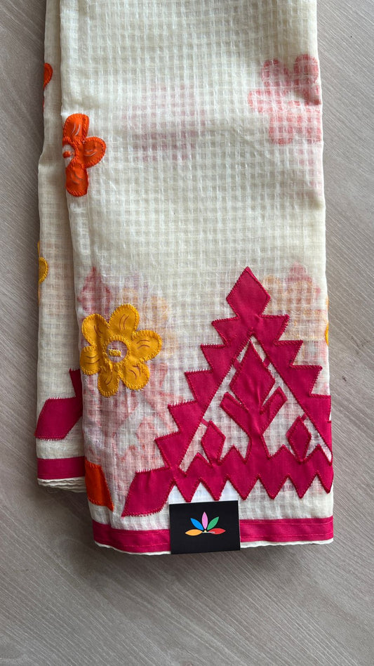 Appliqué work Kota Checks Saree (Without blouse) -26130