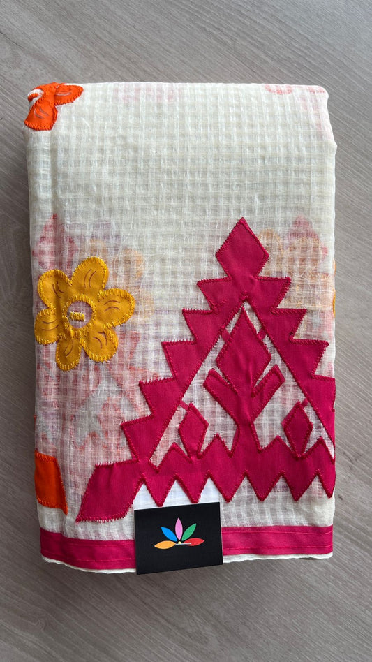 Appliqué work Kota Checks Saree (Without blouse) -26130