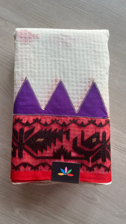 Appliqué work Kota Checks Saree (Without blouse) -26123