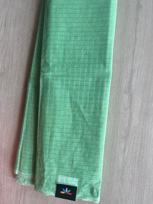 Soft Aqua Green Simple Zari Checks Cotton Starched Saree (Without blouse) -29620