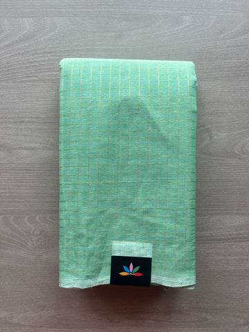 Soft Aqua Green Simple Zari Checks Cotton Starched Saree (Without blouse) -29620