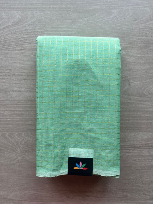 Soft Aqua Green Simple Zari Checks Cotton Starched Saree (Without blouse) -29620