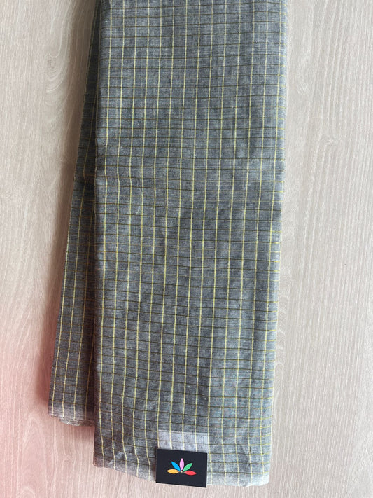 Deep Gray Tone Simple Zari Checks Cotton Starched Saree (Without blouse) -29625