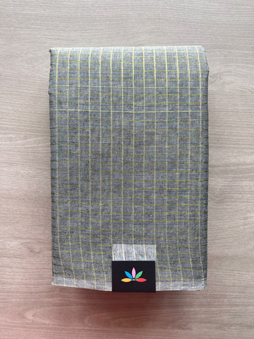 Deep Gray Tone Simple Zari Checks Cotton Starched Saree (Without blouse) -29625