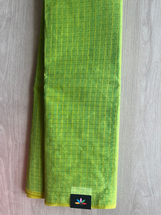 Parrot Green Simple Zari Checks Cotton Starched Saree (Without blouse) -29630-29631