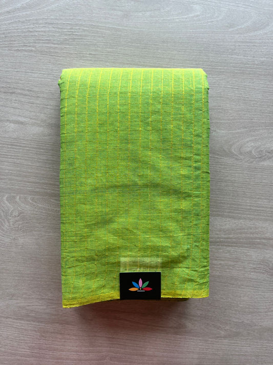 Parrot Green Simple Zari Checks Cotton Starched Saree (Without blouse) -29630-29631