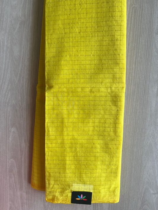 Lemon Yellow Simple Zari Checks Cotton Starched Saree (Without blouse) - 36327-36328