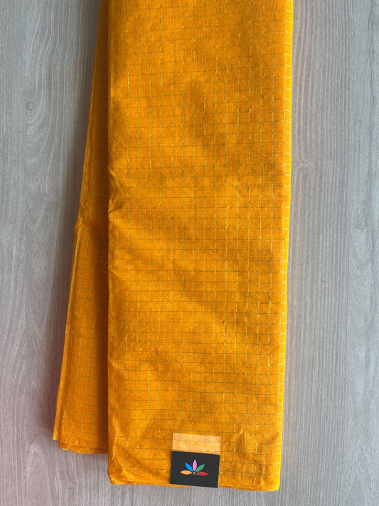 Fire Yellow Simple Zari Checks Cotton Starched Saree (Without blouse) -29638-29639